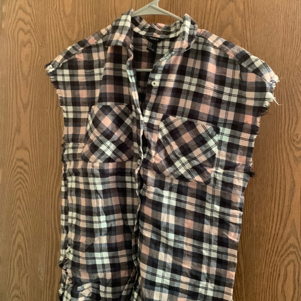 Pink and Blue Plaid Sleeveless Shirt